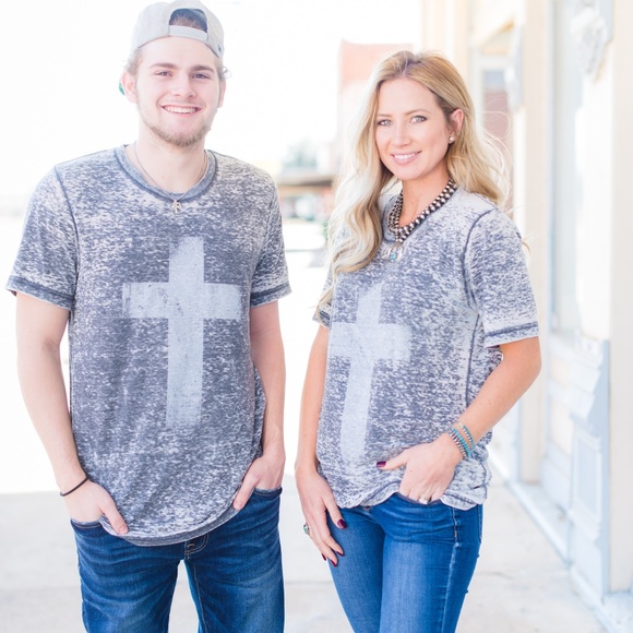 Acid Wash T with Cross Design - Picture 1 of 3
